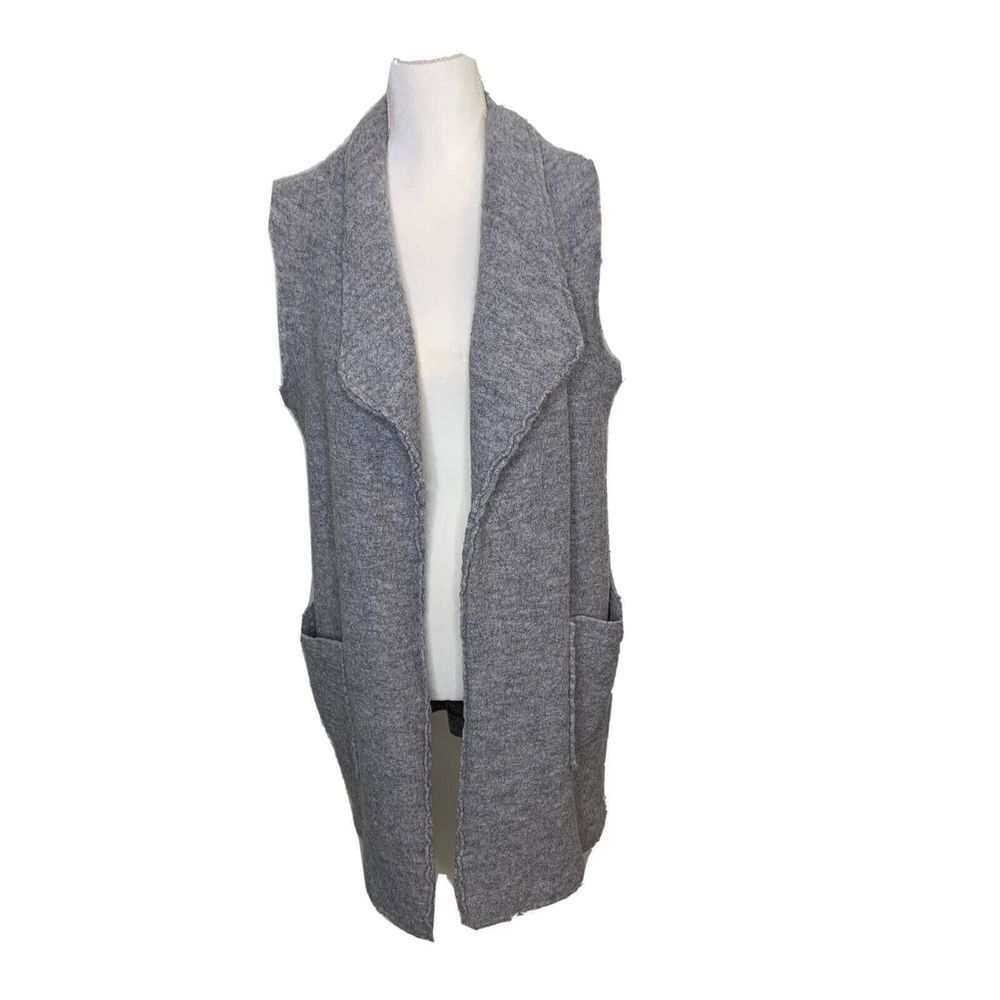 Tahari Felted Wool Vest Sz L Duster Cardigan Long Viscose Shawl Open Front Gray